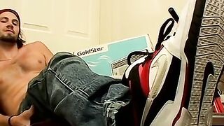 Straight thug strokes his penis until he has strong orgasm