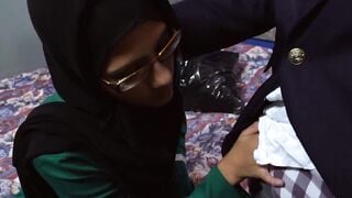 Beautiful arab babe blows two big dicks to earn extra