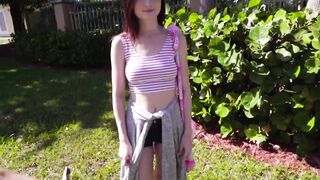 Big natural tits Hailey Little hardcore banged in car raw