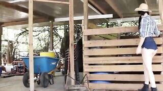 TeenGroupSex.com - Cowboy shares cock with three sluts and cums on them