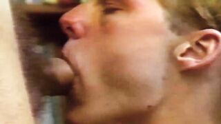 Retro hottie Steve Collins strips out of his suit and sucks Kayes cock whole