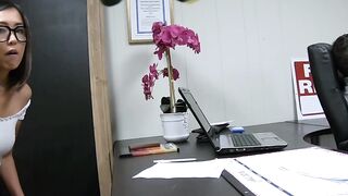 Young Asian secretary Lexi Mansfield office fucks for facial
