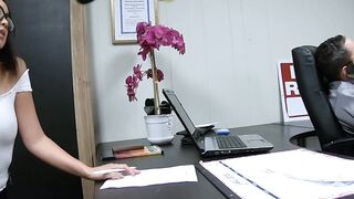 Young Asian secretary Lexi Mansfield office fucks for facial