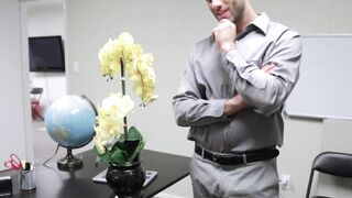 Young Asian secretary Lexi Mansfield office fucks for facial