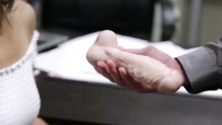 Young Asian secretary Lexi Mansfield office fucks for facial