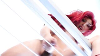SantiniChanel.com - Redhead Chanel Santini's solo shemale jerking pleasure