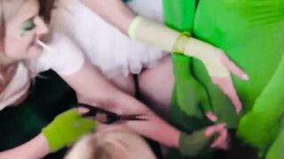 Besties celebrate eat hot jizz after Irish POV cock sucking