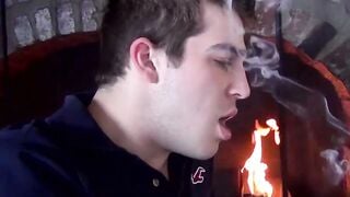 Sexy Austin smokes two at once before stroking his cock