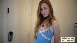 Thin shy ginger Claire Roos meets bro online for hard anal hookup