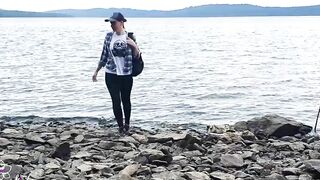 women Masturbte Vagina while Walking into Nature