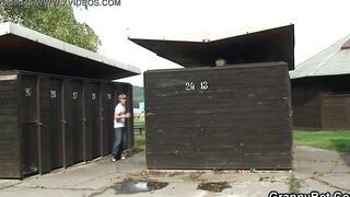 beauty sex into changing room with 60 years mature old