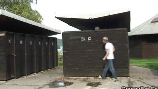beauty sex into changing room with 60 years mature old