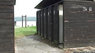 beauty sex into changing room with 60 years mature old