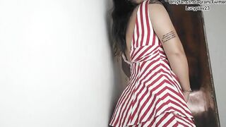 Hottie 19 year old into short dress shows her rich body ending into orgasm