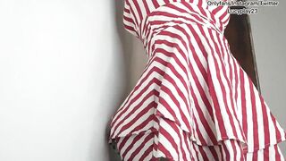 Hottie 19 year old into short dress shows her rich body ending into orgasm