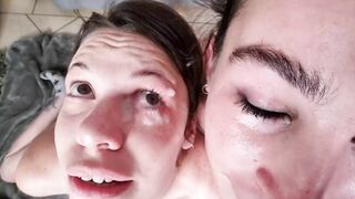 pov FFM hand job cum into eye | eye licking 3 way | pov | filthy talking