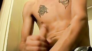 Skinny straight thug with big dick masturbates solo and cums