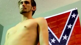 Young man goes naked and strokes his dick before cumming