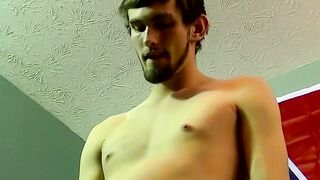 Young man goes naked and strokes his dick before cumming