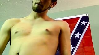 Young man goes naked and strokes his dick before cumming