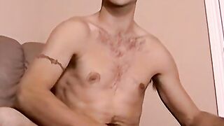 Hunky amateur dude with mustache masturbates solo on video