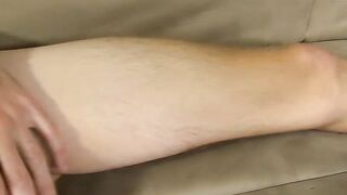 Twink bares his butt and strokes his fat dong while moaning
