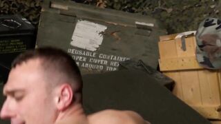 Brunette big dick army Justin Lewis fucks a hairy butt hole till he cums