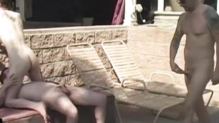 A group of twinks fuck raw after sucking each other's dick by the pool