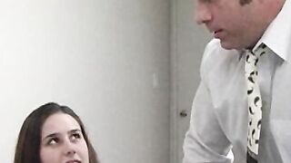 Buxom teen schoolgirl is eager to ride principals cock