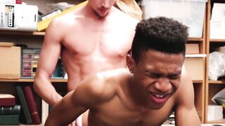 BoyPunish.com - Cute ebony thief's bareback fucking by a big-dicked security guy in a