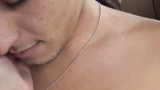 Long haired employee Cain barebacked after jerking his long dick