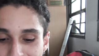 Long haired employee Cain barebacked after jerking his long dick