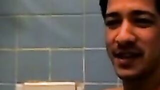 Amateur tattooed twink with a tan showers in classics porn