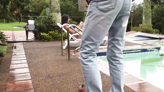 Nipple fiddling tbabe anally stretched poolside