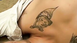 Skinny young bad boy jerks off his big cock solo and  cums