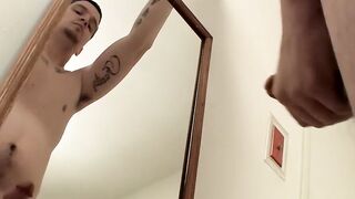 Straight dude Lex Lane jerking it in front of a mirror