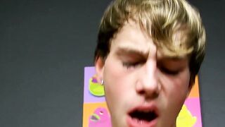 Teenie enjoys shoving dildo in his butt after interview