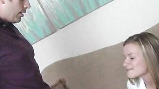 Lusty schoolgirl craves for a cock in her shaved snatch