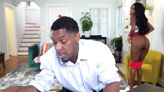 Beautiful ebony babe Ashley Aleigh doggystyle fuck after BJ