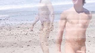 Brunette Justin Owen jerked his big cock at the beach