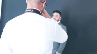 Bearded hunk Kike Gil sucks rock hard cock from classy hunk