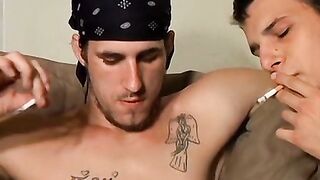 Handsome Chain let horny Marke sucks and jerks his cock while smokin his marlboro