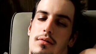 Straight rocker Axel plays his guitar and his throbbing cock with his pack of cigaret