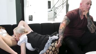 Teen Breezy Bri and MILF Bad Bella moan while a hung dude destroys their pussies