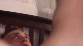 Handsome guy climbs on top of a hunk while being submissive