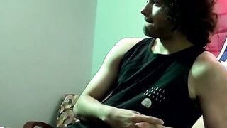 JoeSchmoeXXX.com - Handsome amateur curly haired dude jerks off his big thick cock