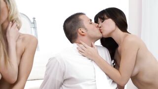 GirlMormons.com - Handsome Mormon babes tend to one stud and his fat, blessed prick i
