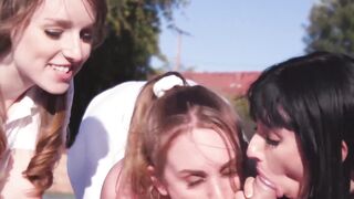 Brunette tennis babes fed jizz POV after hardcore foursome