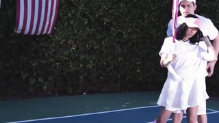Brunette tennis babes fed jizz POV after hardcore foursome