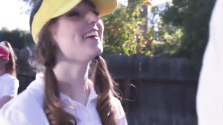 Brunette tennis babes fed jizz POV after hardcore foursome